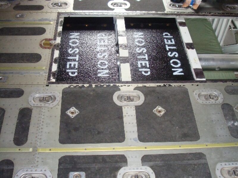AMCE lightweight armour panels installed in the C-130 cargo compartment floor